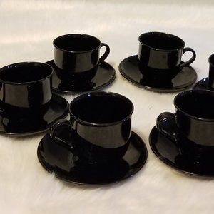 Arcoroc France Kitchen Vtg Arcoroc France Black Glass Cups Saucers 6 Sets Poshmark